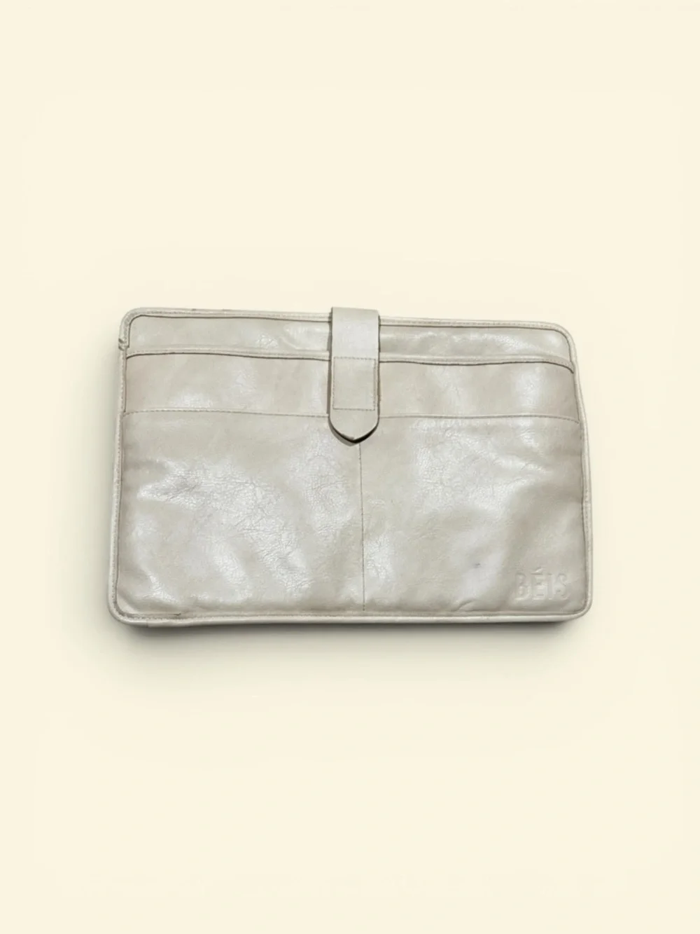 BEIS Light Cream Faux Leather laptop Sleeve Bag